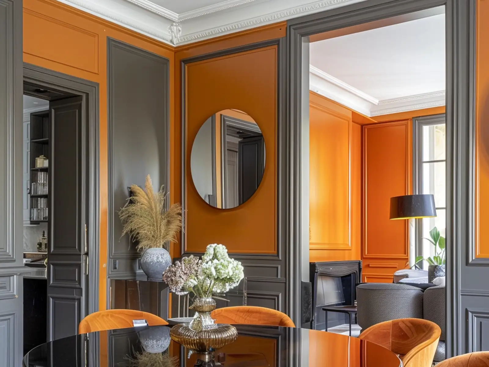 mur repeint en orange et gris par plmv renov